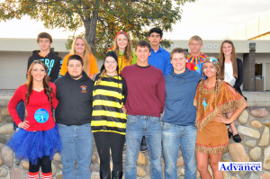 MEMBERS OF the 2015 Rogers City High School fall homecoming court are front from left seniors Kelly Ellenberger, Casey Szatkowski, Jennie Luetzow, Alex Hincka, Quintin Kelly and Ally Streich. Back from left are sophomores Jacob Pilarski and Sydney Purgiel; juniors Saige Wagner and Juan Beltran and freshmen Kaleb Budnick and Linnea Hentkowski. (Photo by Angie Asam) 