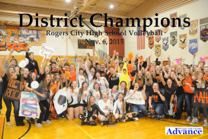 A supportive fan base joined in for the trophy photo in Friday's district championship game. (Photo by Richard Lamb)