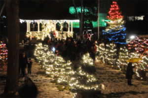 Children wait in line to talk to Santa Claus after the Optimist Club's trees were lit Nov. 23. (Photo by Richard Lamb)