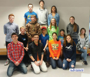 ONAWAY HIGH School will observe Snowcoming this week. Selected as class representatives are (front from left) freshman Teddy Peters, Wade Willey, Madison Ruppert and Mattey Hoerner; sophomores sitting: Kayden Letts, Andrew Sturgil, Kayla Metty and Jayden Lively; juniors standing from left: Keli Russell, Alex Larson, Becca Pochmara and Carmen Sellke; seniors standing from left: Jonathan Bay, Keaton Brewer and Sage Harmon. Missing is senior Noel Nash. (Photo by Heidi Witucki)