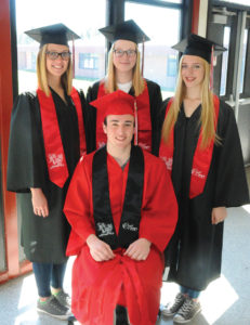 LEADING ONAWAY’S Class of 2017 are (front) salutatorian Cameron Horn, (back) valedictorian Taylor Ehrke, honor student Noel Nash and valedictorian Vydailya Letts. (Photo by Richard Lamb)