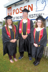 THE POSEN High School Class of 2017 will part in the 76th annual graduation exercise and be led by the top ranking students, from left, co-salutatorians Kelsey Jakubcin and Izaiah Hincka, as well as valedictorian Tania Styma. (Photo by Peter Jakey)