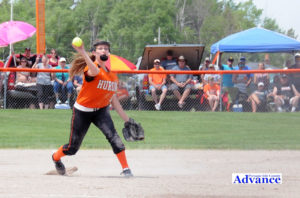 Huron shortstop Kayla Rabeau made a fine play on a grounder firing to first for the out. 
