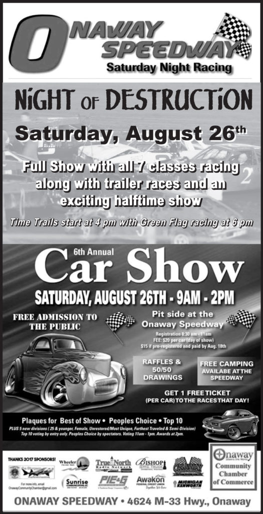 Onaway car show set for Saturday at speedway Presque Isle County Advance, Onaway Outlook