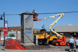 City workers removed the Mariners' Mall sign in mid-June to may way for changes coming to the corner of Third and Erie in downtown Rogers City. 