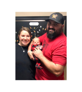 PARENTS JENNY and Michael Artrip hold the newest member of their family, Michael Darwin “Trip” Artip, who is the 2018 New Year’s Baby in Presque Isle County. The Onaway High School graduates reside outside of Rogers City in Belknap Township. (Photo courtesy of Otsego Memorial Hospital Birthing Center)