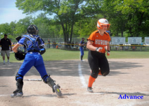 Junior catcher Amanda Wirgau scored the fourth run of the game in the regional win over Inland Lakes. (Photos by Richard Lamb)