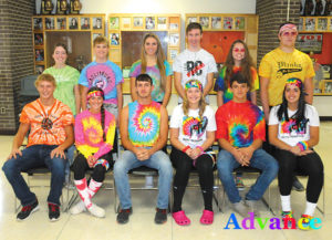 REPRESENTING THEIR class at the Rogers City High School homecoming dance are (front from left) seniors Kaleb Budnick, Linnea Hentkowski, Caleb Bade, Leah Brege, Ethan Hincka and Taylor Fleming. The back row includes (from left) freshmen Grace Garrison and Christian Hentkowski; sophomores Landrie Smolinski and Matt Newhouse; and juniors Madison Tulgestka and Nick Toth. (Photo by Richard Lamb)