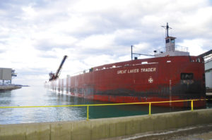THE GREAT Lakes Trader and tug, Joyce L. Van Enkevort, arrived last Friday (April 5) at the Port of Calcite. The first shipment of the season was headed for Gary, Indiana.. (Photo by Peter Jakey) 