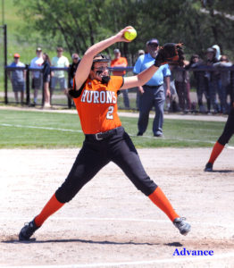 Kyrsten Altman picked up her fourth win of the MHSAA D-4 playoffs with a three-hitter over Rudyard. (Photo by Richard Lamb)