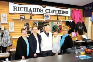 THE CREW at Richard’s Clothing will be gearing up for a liquidation sale starting this week. Pictured are (from left) Rose Schalk, Shirley Mulka, Richard Vogelheim, Janet Vogelheim and Trudy Orr. (Photo by Richard Lamb) 