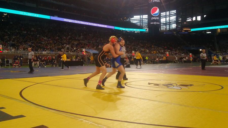 Anthony Paull earned a win in the first round of D-4 individual wrestling. (Photo by Peter Jakey)