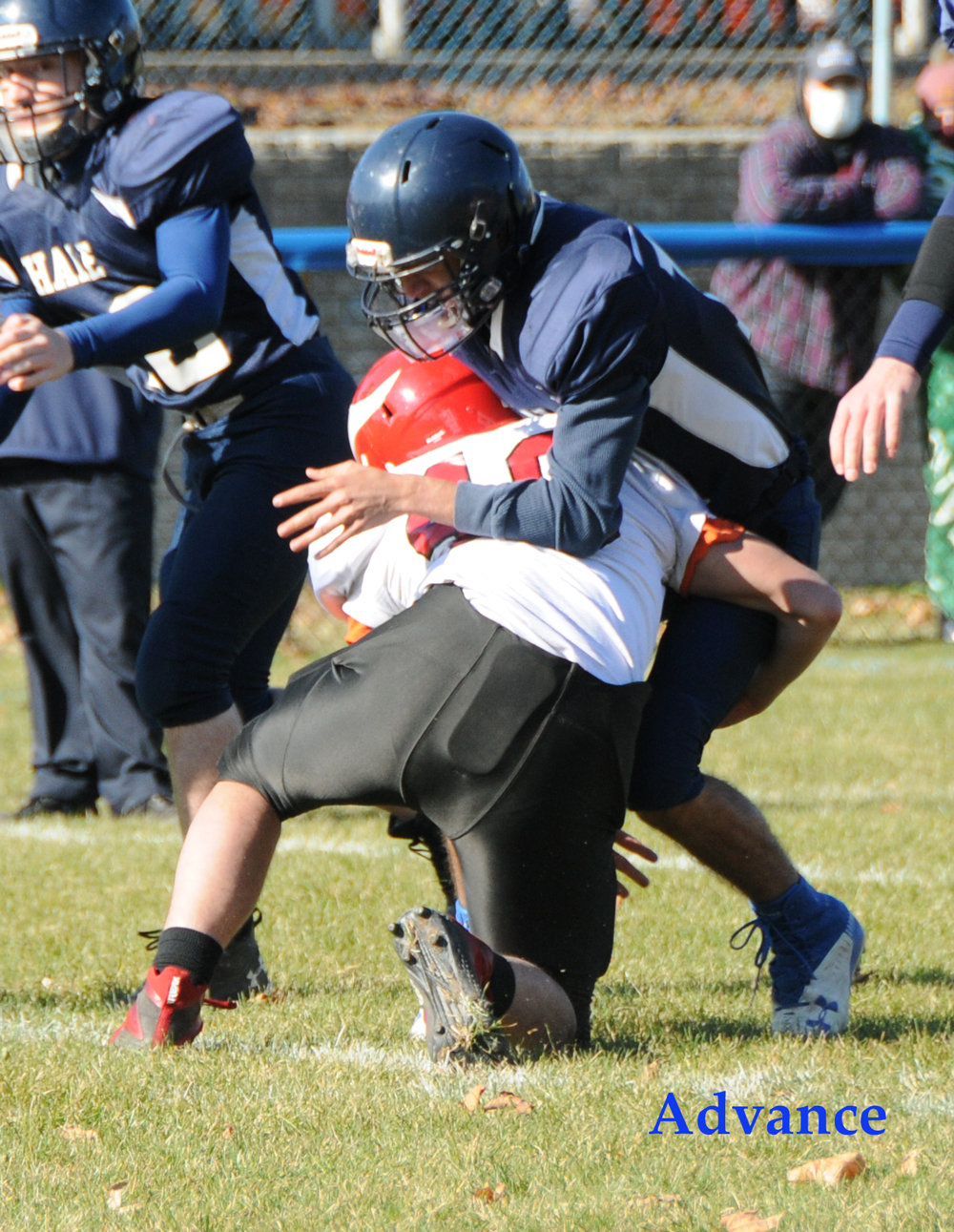 Ben Romel made this tackle stick on a Hale runner. (Photo by Richard Lamb)