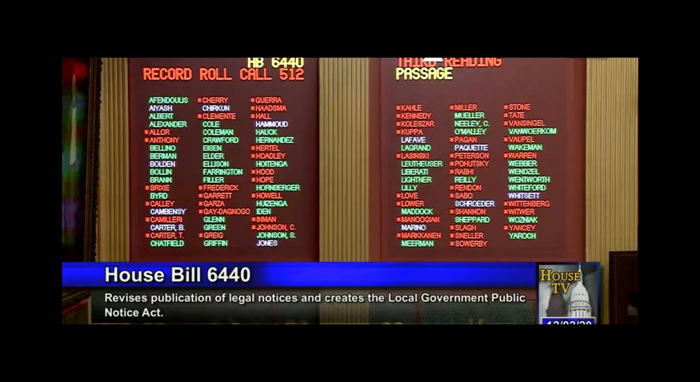 The board in the Michigan House of Representatives shows voting before being cleared when the bill looked to be failing. 